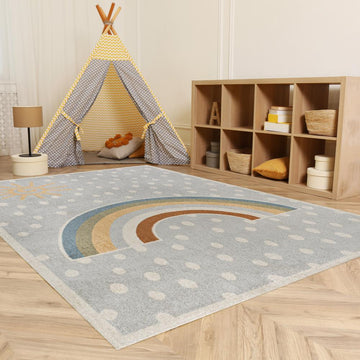 Minha Rainbow Dot Modern Machine-washable Area Rug